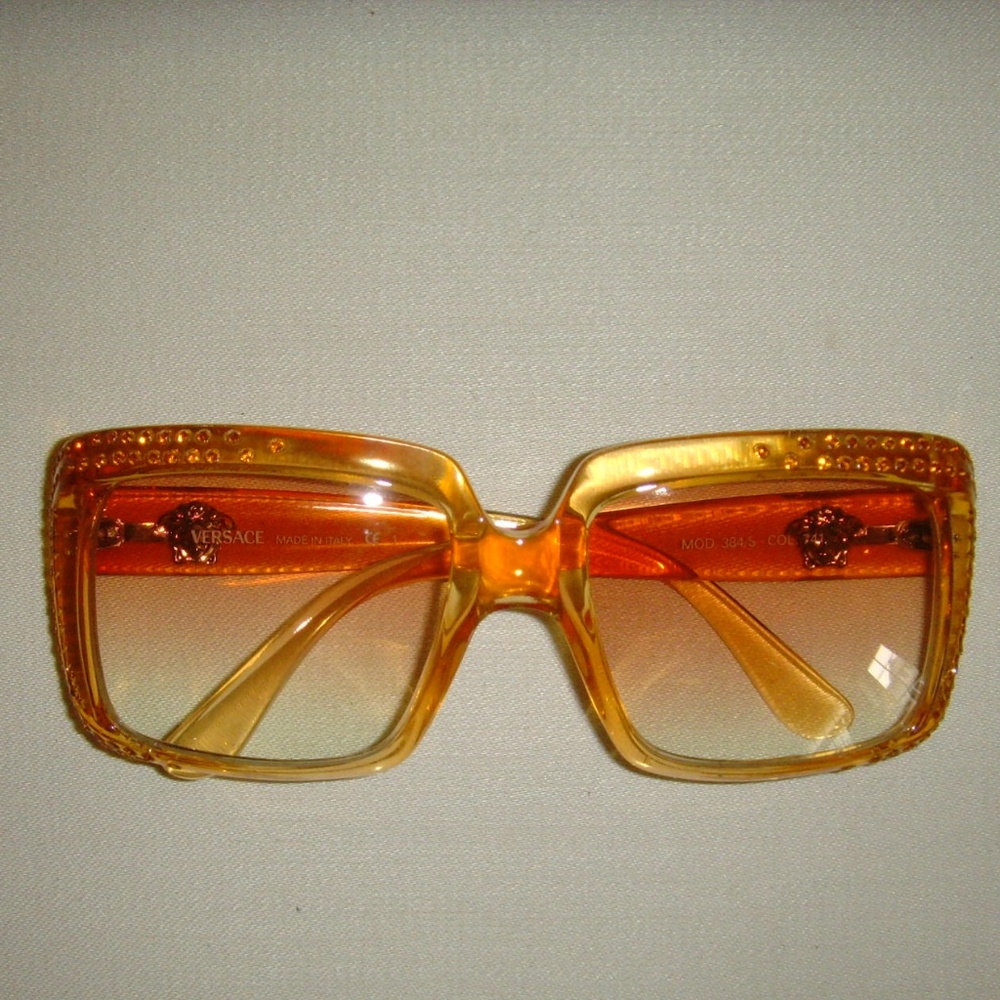 VERSACE Vintage Amber Colored and Rhinestone Sunglasses - Picture 3 of 16